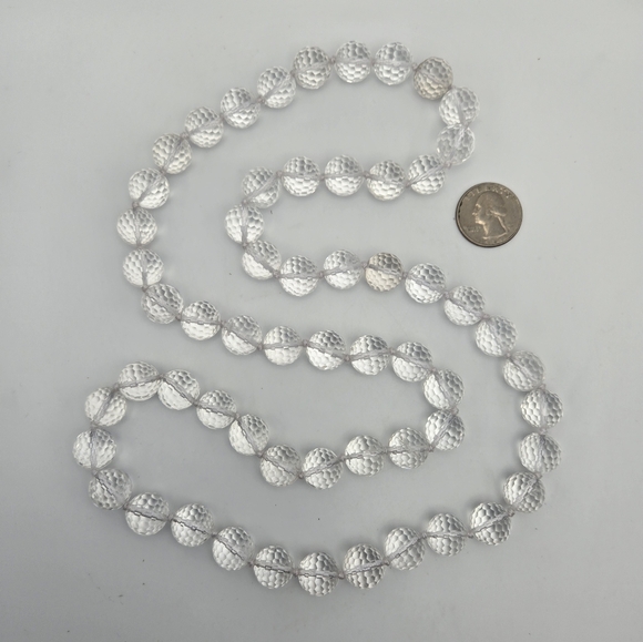 Clear Rock Crystal Necklace 36" Beaded Faceted Vintage Vtg Long Hand Knotted - Picture 5 of 6